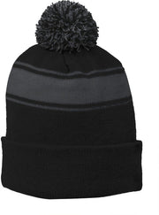 Sport-Tek Stripe Pom Pom Beanie with custom logo embroidery