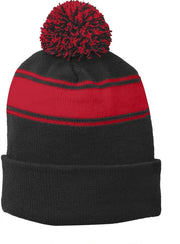Sport-Tek Stripe Pom Pom Beanie with custom logo embroidery