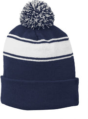 Sport-Tek Stripe Pom Pom Beanie with custom logo embroidery