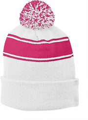 Sport-Tek Stripe Pom Pom Beanie with custom logo embroidery