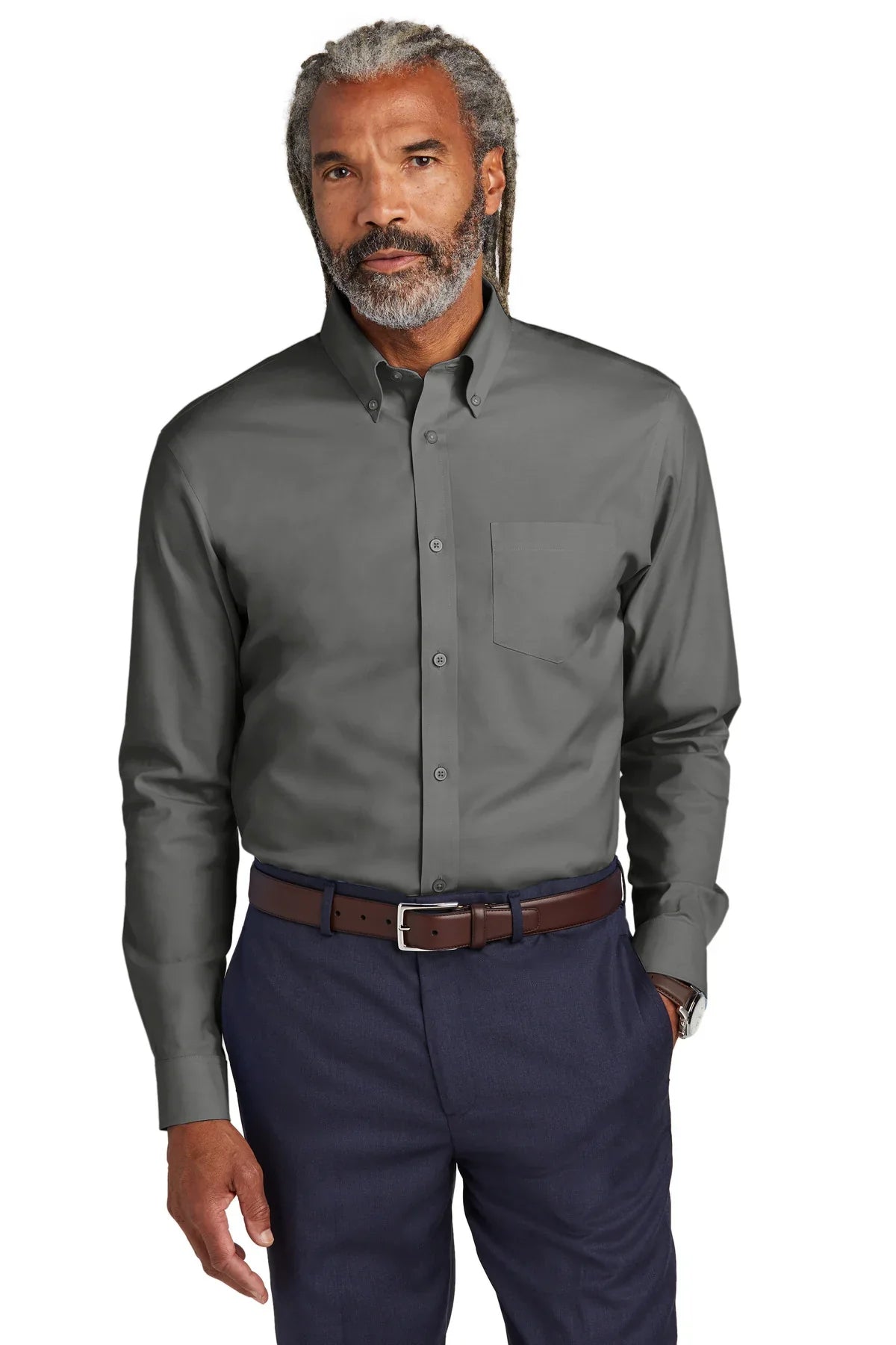 Brooks Brothers Tall Wrinkle-Free Stretch Pinpoint Shirt with custom logo embroidery