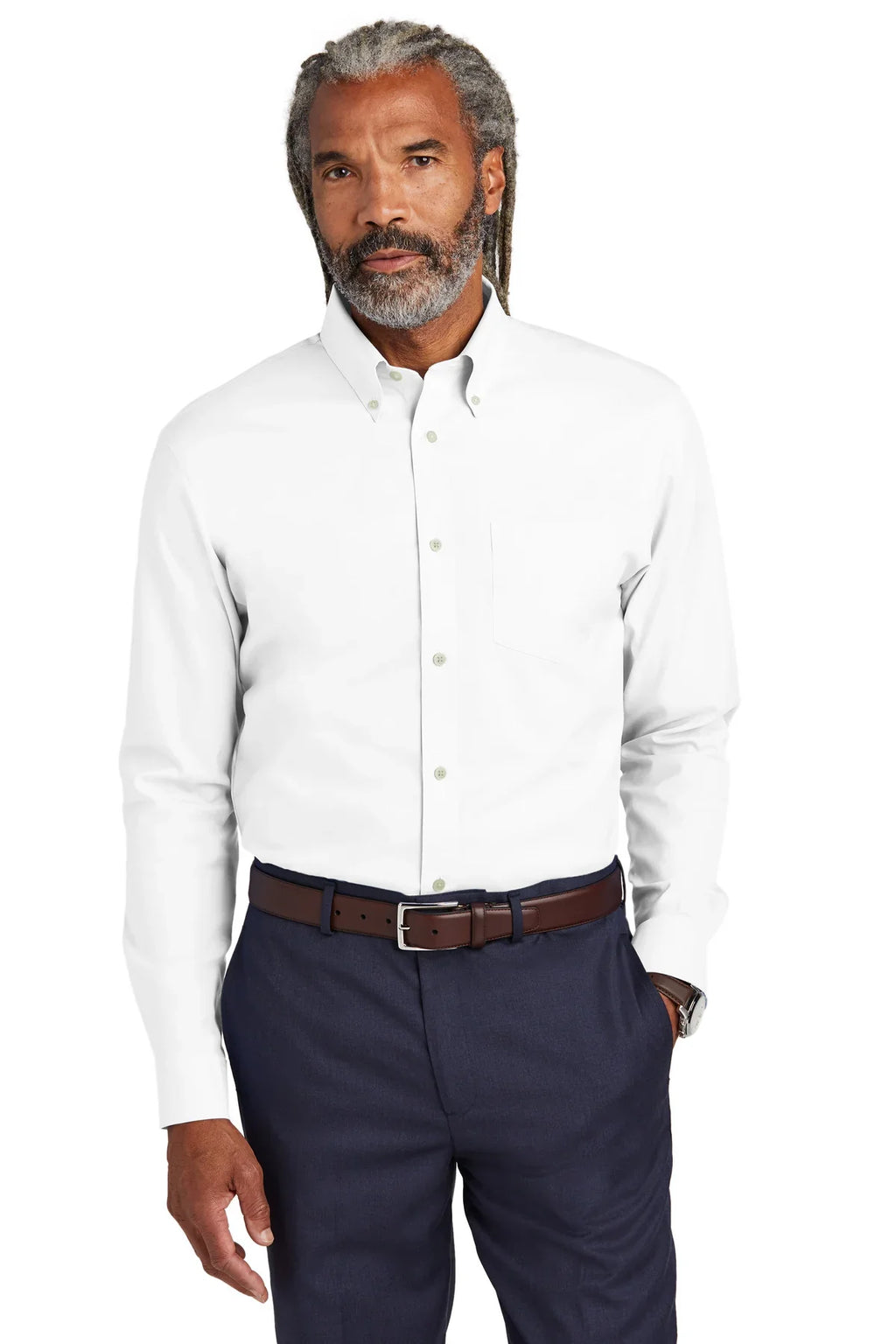Brooks Brothers Tall Wrinkle-Free Stretch Pinpoint Shirt with custom logo embroidery