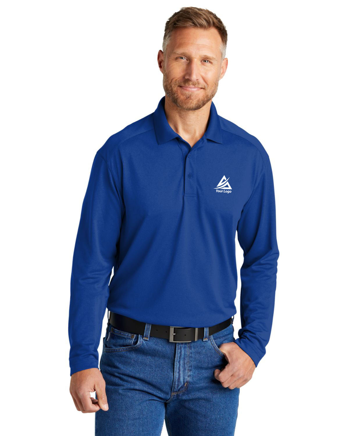 CornerStone Select Lightweight Snag-Proof Long Sleeve Polo with custom logo embroidery