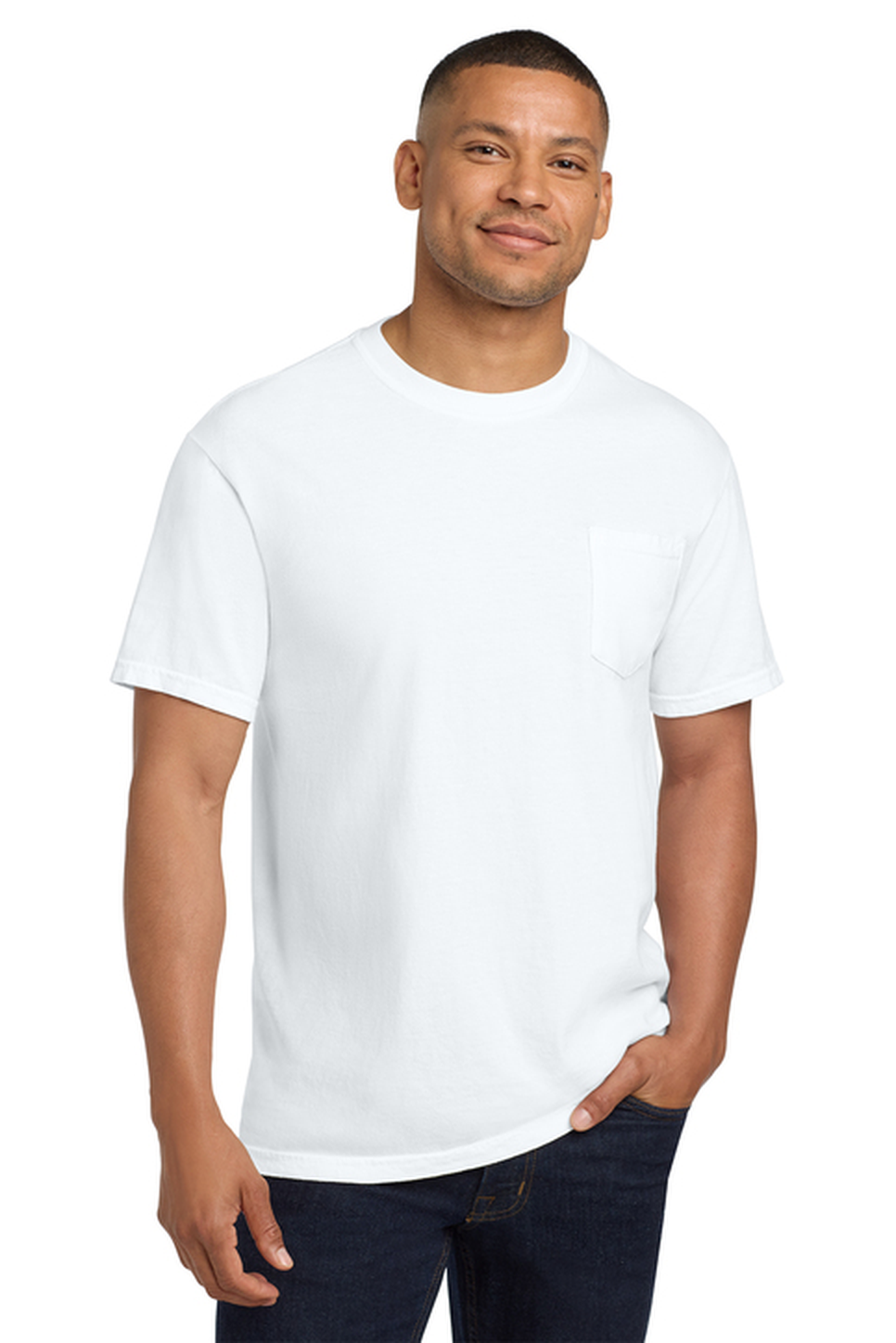 Comfort Colors Heavyweight Ring Spun Pocket Tee with custom logo embroidery
