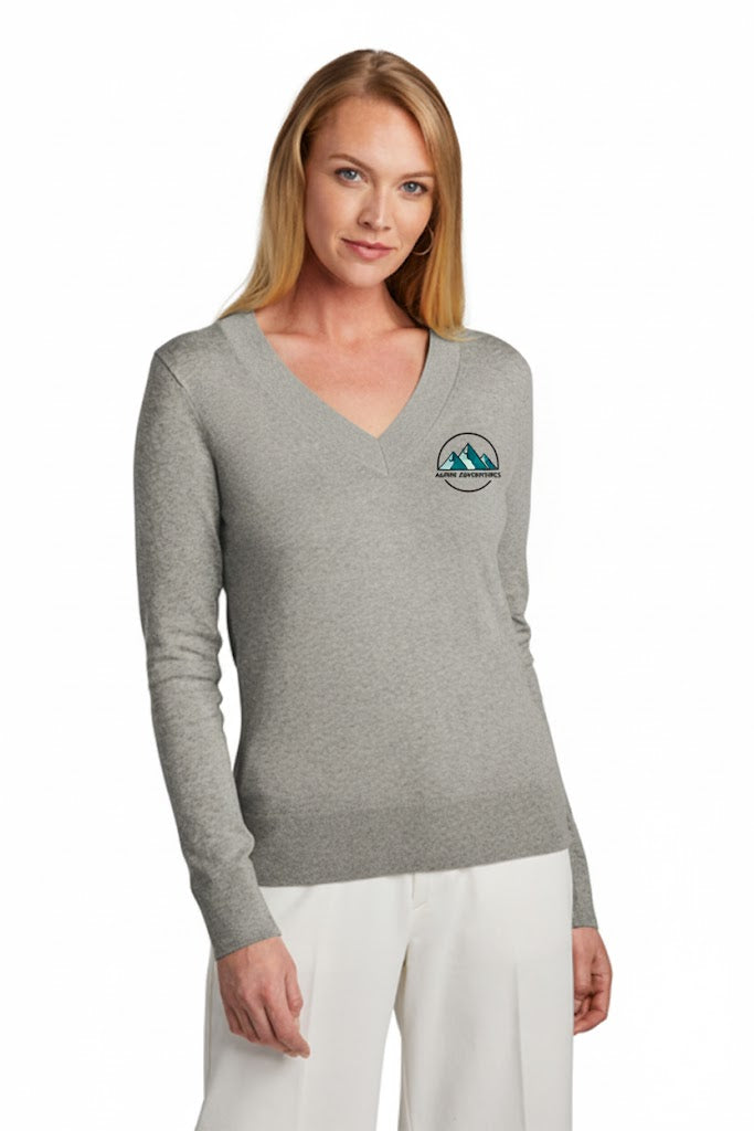 Brooks Brothers Women’s Cotton Stretch V-Neck Sweater with custom logo embroidery