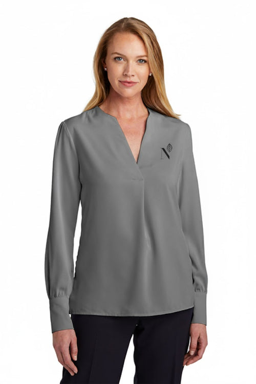 Brooks Brothers Women’s Open-Neck Satin Blouse with custom logo embroidery